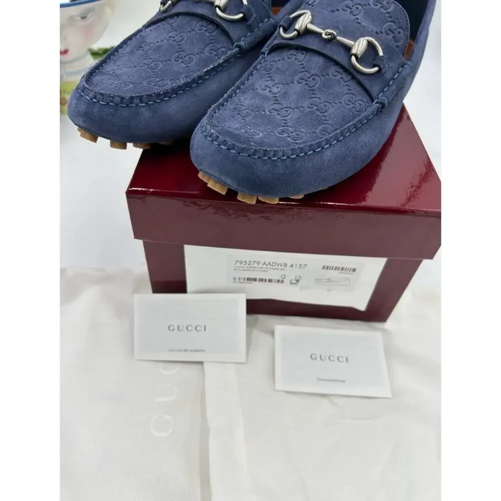 Men's Gucci GG embossed suede driver loafers size 10 fits 10.5 US made in Italy